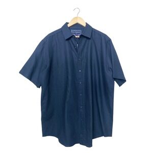 Beverly Hills Polo Club Mens Navy Blue Textured Short Sleeve Button Down Shirt